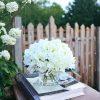 Artificial Hydrangea Silk Flowers Arrangements in Cube Glass Vase for Home Wedding