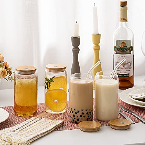 2 Pcs Drinking Glasses with Bamboo Lids and Straw 2pcs Set - 16oz U-Shaped Cups, Iced Coffee Glasses, Cute Reusable Bottle,