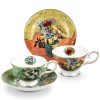 Floral Tea Cups Saucers Set of 2, Van Gogh Paintings Bone China 7 oz British Teacups Porcelain Tea Cups Coffee for Rose Teacups