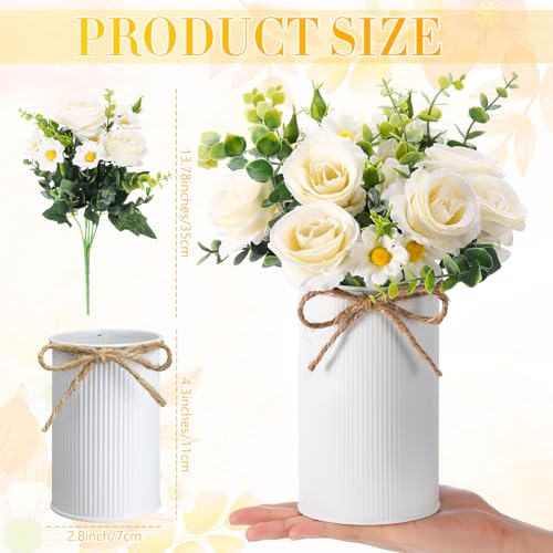 6 Sets Wedding Centerpiece for Table Decoration Artificial Fake Rose Flowers with Metal Vase, Faux Silk Rose Bouquet Floral