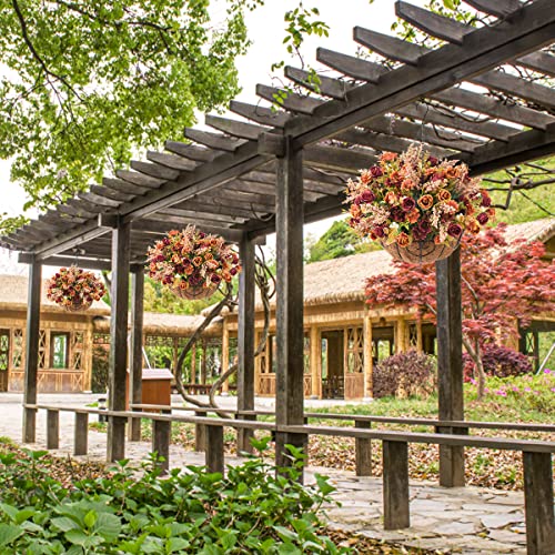 Homsunny Artificial Hanging Flowers for Fall Decoration,Fake Silk Rose Floral Arrangement,Faux Outdoor Indoor Plant with