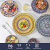 18 Pieces Kitchen Dinnerware Sets Service for 6, Bohemian Style Plates and Bowls Set, Ceramic Vintage Tableware Dishes Set,