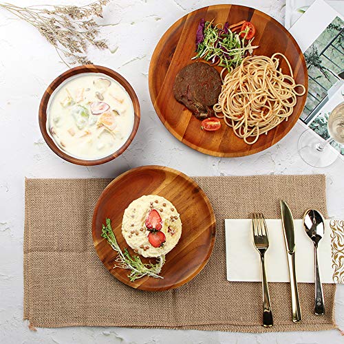 Wood Dinnerware Set 12pcs Acacia Wood Tableware Set, Dishes Set for 4