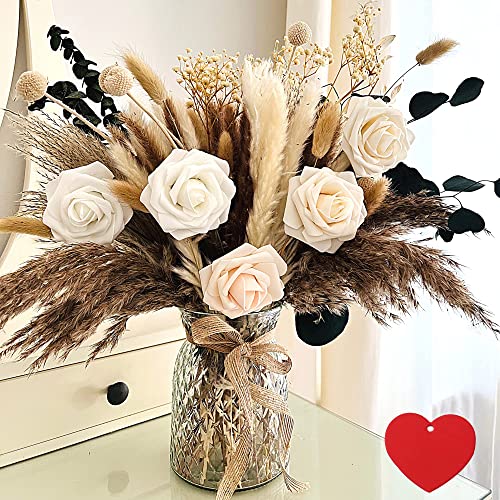 100pcs Artificial Flowers Arrangement With Vase Included, Dining Table Centerpiece Decorations, Fake Flowers in Vase, Dried