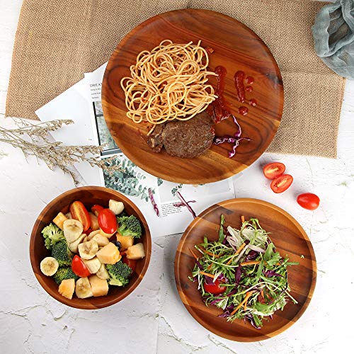 Wood Dinnerware Set 12pcs Acacia Wood Tableware Set, Dishes Set for 4