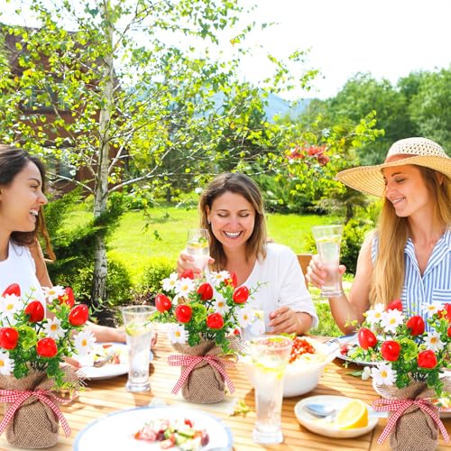 6 Pack Small Strawberry Tables Centerpieces Decoration, Summer Fake Artificial Potted Plastic Flower Plants Rustic Faux Plant in