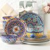 18 Pieces Kitchen Dinnerware Sets Service for 6, Bohemian Style Plates and Bowls Set, Ceramic Vintage Tableware Dishes Set,